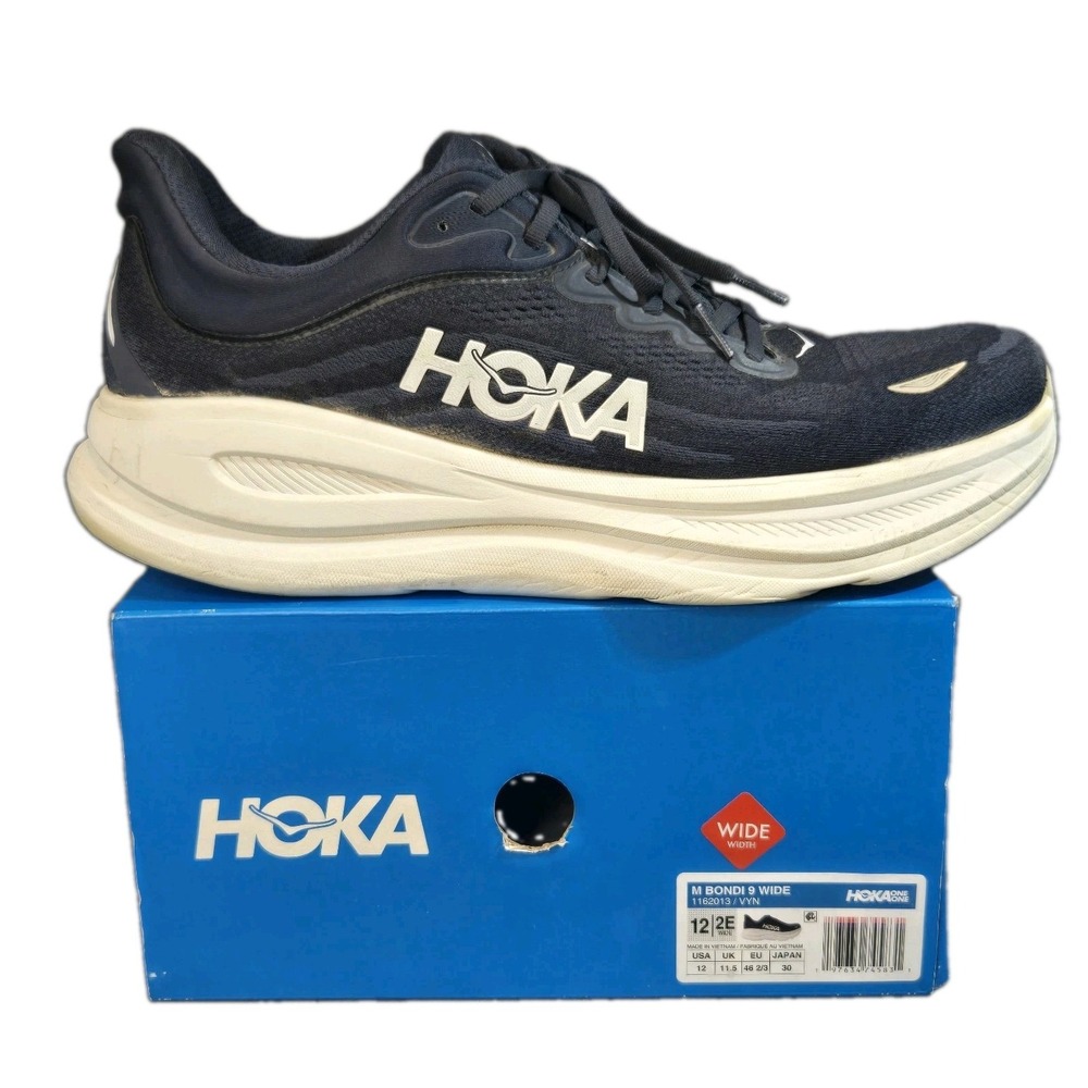 Hoka Bondi 9 Wide Men's Size 12 2E Blue Varsity Navy Running Shoes w Box